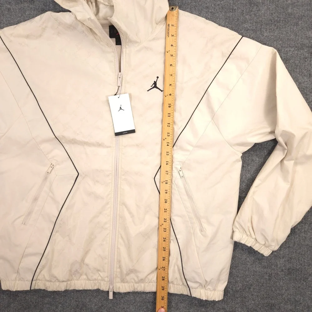 Jordan Brooklyn Hooded Draft Jacket Mens XL Beige Jumpman Jacquard Loose Fit NEW